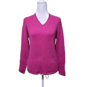 MARIELE WAITHE 100% Cashmere Pink V-Neck Sweater Cable Knit Women's Size Large